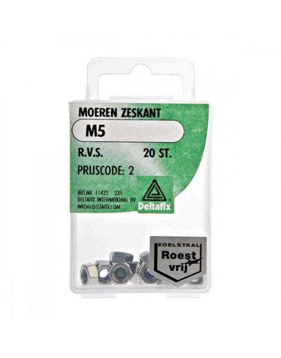 Deltafix Moer Zeskant RVS M5 Set 20st